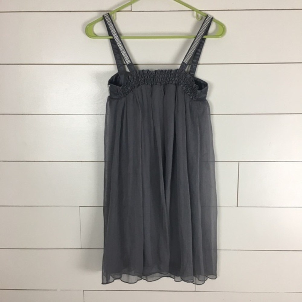 🪴$5/25🪴 NWT Forever 21 Gauzy Gray Silver Rhinestone Boho Mini Dress Small - Picture 7 of 12